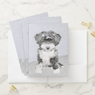 Tibetan Terrier Painting - Cute Original Dog Art Pocket Folder