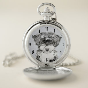 Tibetan Terrier Painting - Cute Original Dog Art Pocket Watch