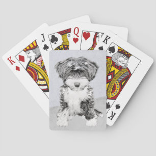 Tibetan Terrier Painting - Cute Original Dog Art Poker Cards