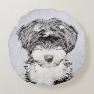 Tibetan Terrier Painting - Cute Original Dog Art Round Pillow