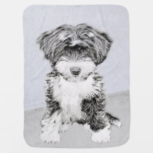Tibetan Terrier Painting - Cute Original Dog Art Swaddle Blanket
