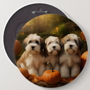 Tibetan Terrier Puppy Autumn Delight Pumpkin Button