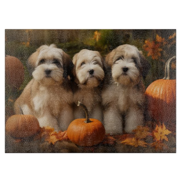 Tibetan Terrier Puppy Autumn Delight Pumpkin Cutting Board (Front)