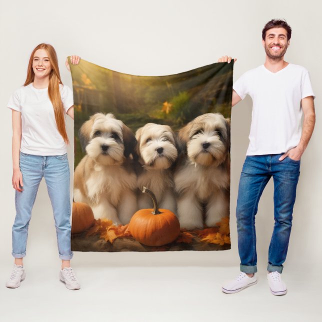 Tibetan Terrier Puppy Autumn Delight Pumpkin Fleece Blanket (In Situ)