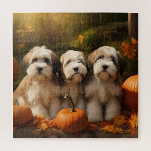 Tibetan Terrier Puppy Autumn Delight Pumpkin Jigsaw Puzzle