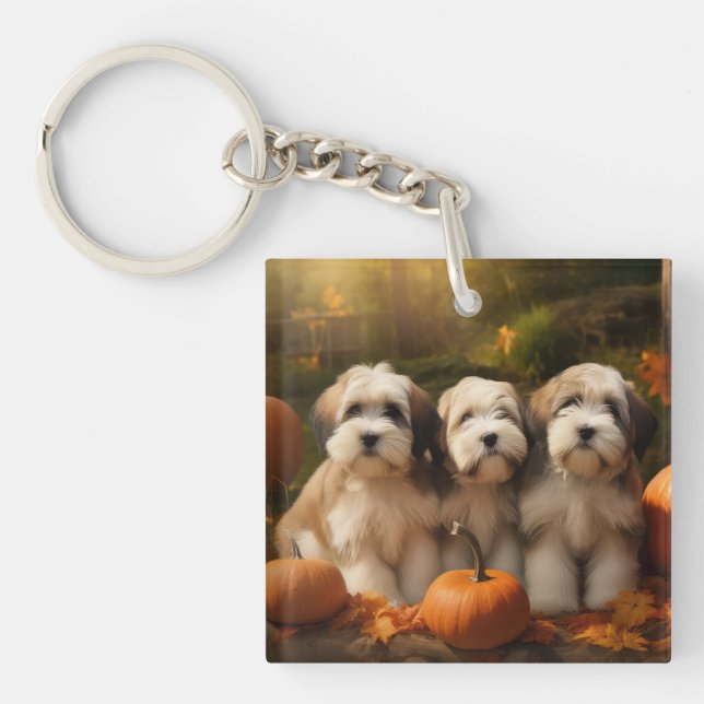 Tibetan Terrier Puppy Autumn Delight Pumpkin Keychain (Front)
