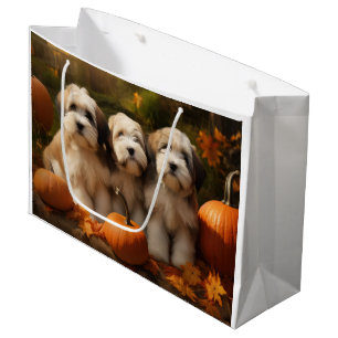 Tibetan Terrier Puppy Autumn Delight Pumpkin Large Gift Bag