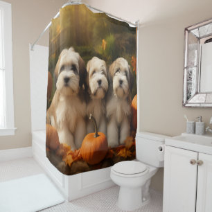 Tibetan Terrier Puppy Autumn Delight Pumpkin Shower Curtain