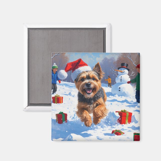 Tibetan Terrier Running in Snow with Christmas Hat Magnet (Front/Back)