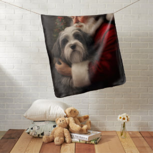 Tibetan Terrier Santa Claus Festive Christmas Baby Blanket