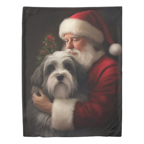 Tibetan Terrier Santa Claus Festive Christmas  Duvet Cover