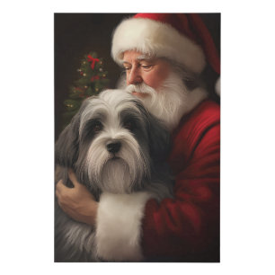 Tibetan Terrier Santa Claus Festive Christmas  Faux Canvas Print
