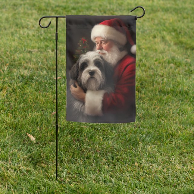 Tibetan Terrier Santa Claus Festive Christmas  Garden Flag (In SItu)