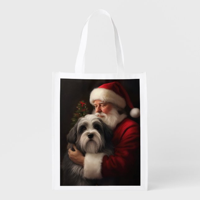 Tibetan Terrier Santa Claus Festive Christmas  Grocery Bag (Front)