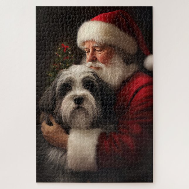Tibetan Terrier Santa Claus Festive Christmas  Jigsaw Puzzle (Vertical)