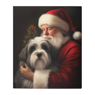 Tibetan Terrier Santa Claus Festive Christmas Metal Print