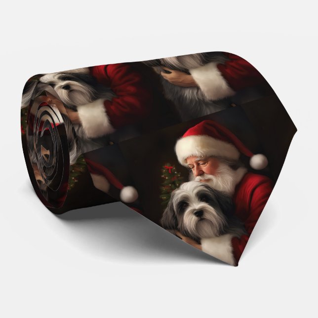 Tibetan Terrier Santa Claus Festive Christmas  Neck Tie (Rolled)