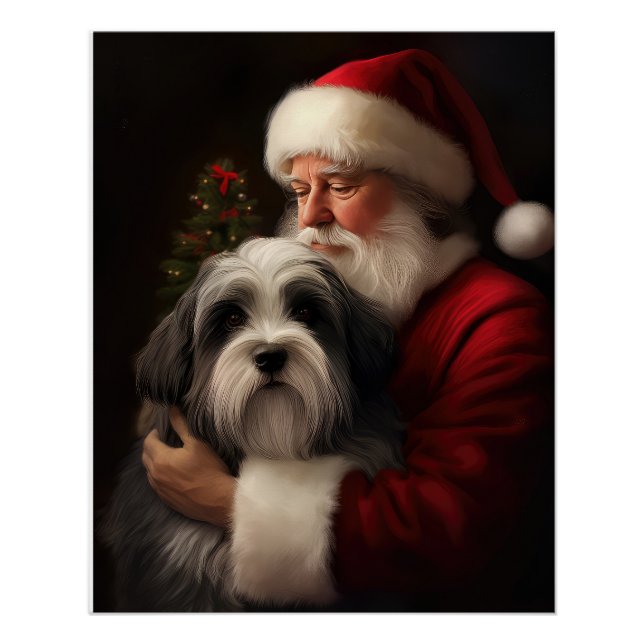 Tibetan Terrier Santa Claus Festive Christmas  Poster (Front)