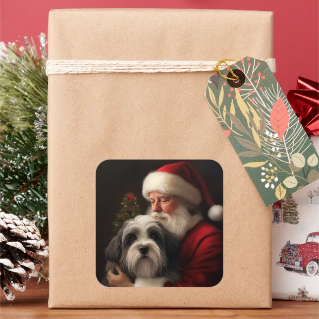 Tibetan Terrier Santa Claus Festive Christmas  Square Sticker (Holiday)