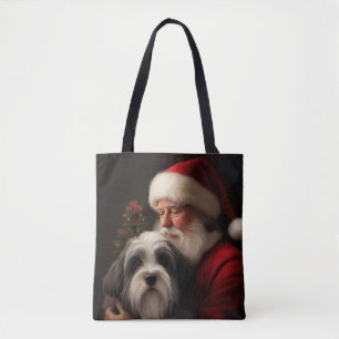 Tibetan Terrier Santa Claus Festive Christmas Tote Bag