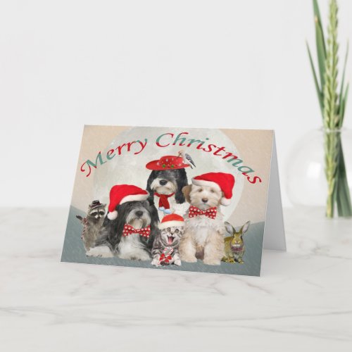 Tibetan Terrier Santas Helpers Holiday Card