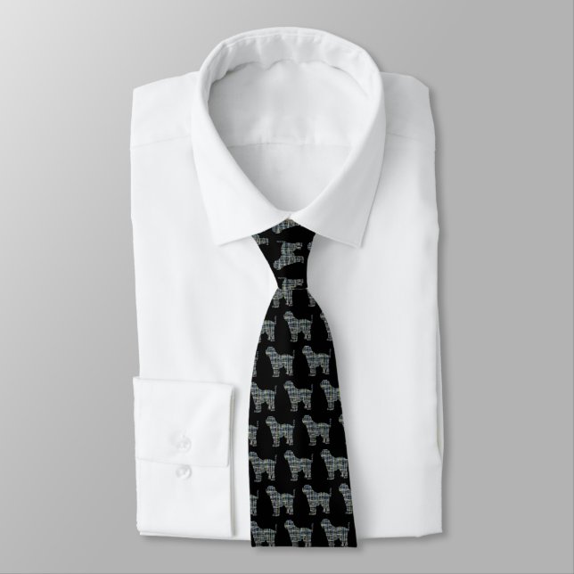 Tibetan Terrier Silhouette Dog Yellow & Blue Black Neck Tie (Tied)