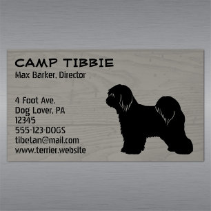Tibetan Terrier Silhouette Faux Rustic Wood Style Business Card Magnet