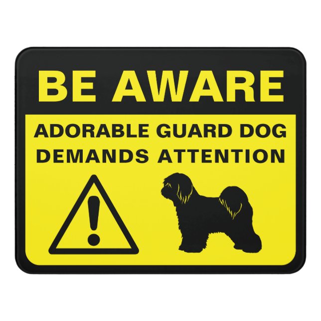 Tibetan Terrier Silhouette Funny Guard Dog Sign (Contemporary Front)