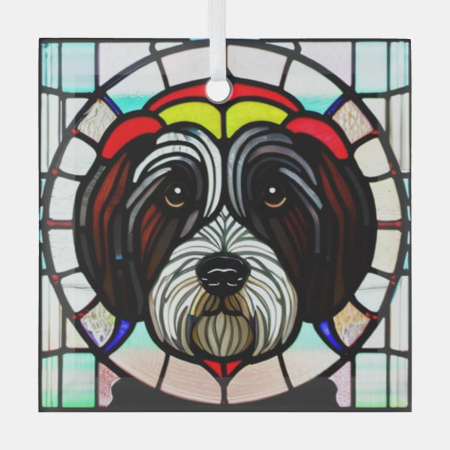 Tibetan Terrier "Stained Glass" Glass Ornament (Front)