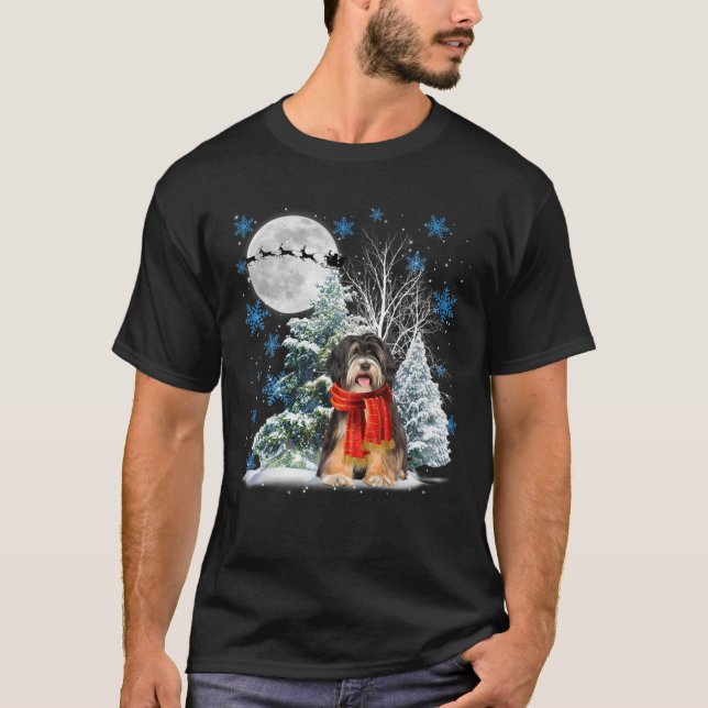 Tibetan Terrier Under Moonlight Snow Christmas Paj T-Shirt (Front)