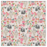 Tibetan Terrier vintage florals pastel pink Fabric