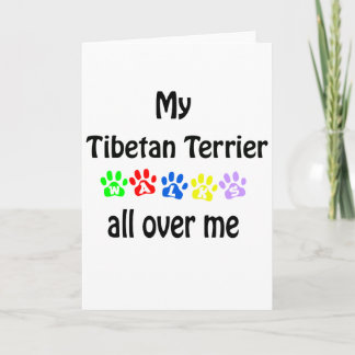 Tibetan Terrier Walks Design Holiday Card