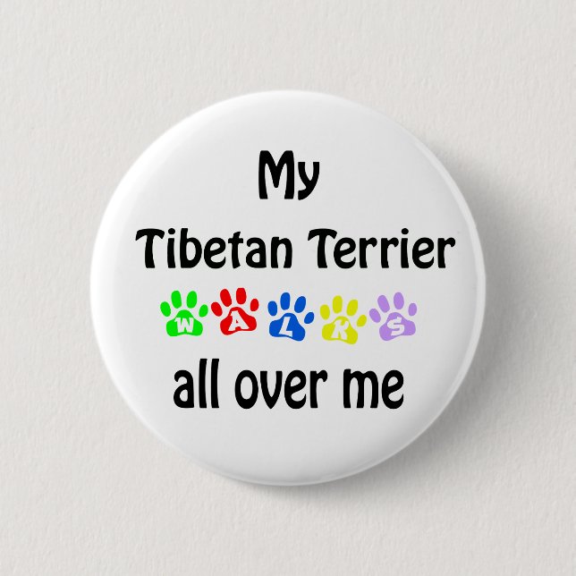 Tibetan Terrier Walks Design Pinback Button (Front)