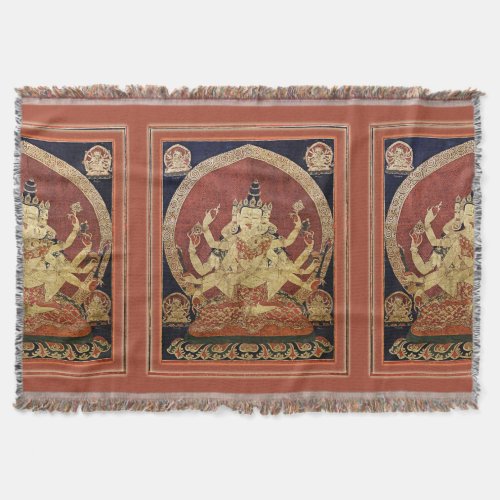 Tibetan Thangka of Guhyasamaja Akshobhyavajra Throw Blanket