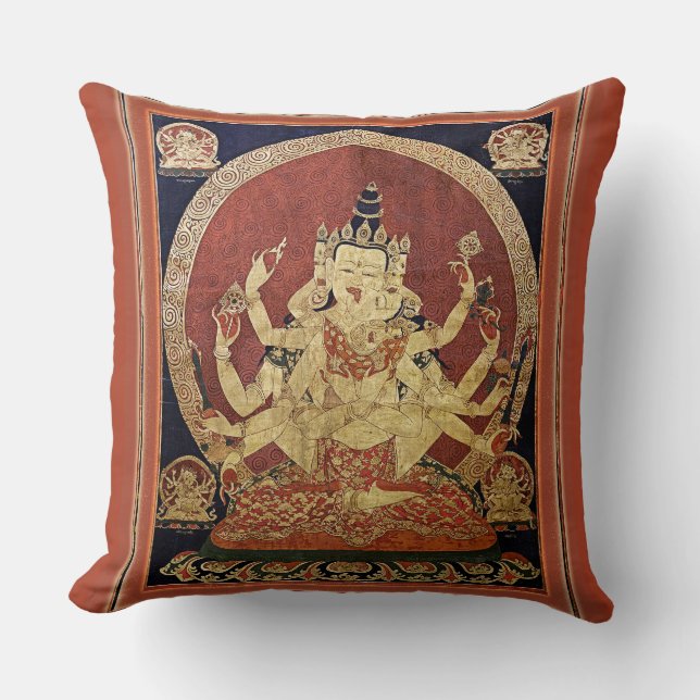 Tibetan Thangka of Guhyasamaja Akshobhyavajra Throw Pillow (Front)