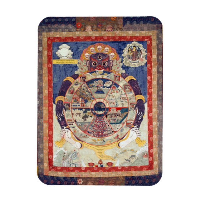 Tibetan Wheel of Life Cycle of Samsara Magnet (Vertical)