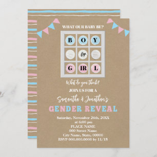 Tic Tac Toe Boy or Girl Gender Reveal  Invitation