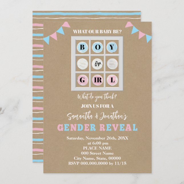 Tic Tac Toe Boy or Girl Gender Reveal  Invitation (Front/Back)