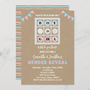 Tic Tac Toe Boy or Girl Gender Reveal Invitation