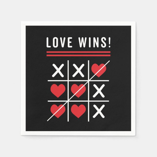Tic Tac Toe Love Wins Birthday Valentine's Day Napkins (Front)