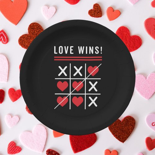 Tic Tac Toe Love Wins Birthday Valentines Day Paper Plates