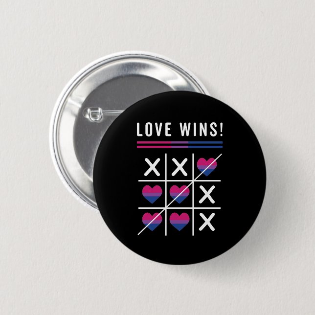 Tic Tac Toe Love Wins LGBTQ Bisexual Pride Button (Front & Back)