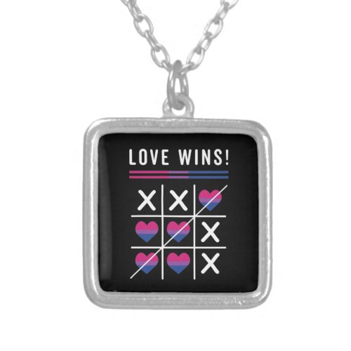 Tic Tac Toe Love Wins LGBTQ Bisexual Pride Silver Plated Necklace