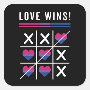 Tic Tac Toe Love Wins LGBTQ Bisexual Pride Square Sticker