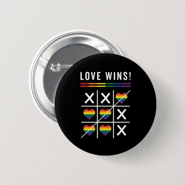 Tic Tac Toe Love Wins LGBTQ Gay Pride Button (Front & Back)