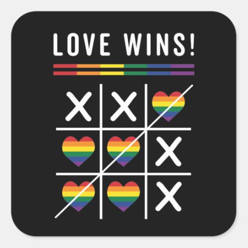 Tic Tac Toe Love Wins LGBTQ Gay Pride Square Sticker