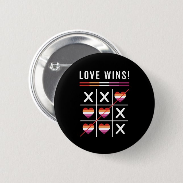 Tic Tac Toe Love Wins LGBTQ Lesbian Pride Button (Front & Back)