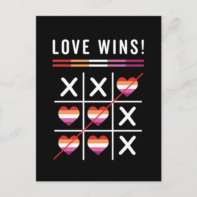 Tic Tac Toe Love Wins LGBTQ Lesbian Pride Postcard (Front)