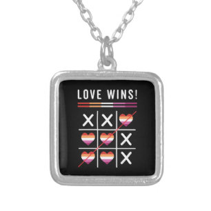Tic Tac Toe Love Wins LGBTQ Lesbian Pride Silver Plated Necklace