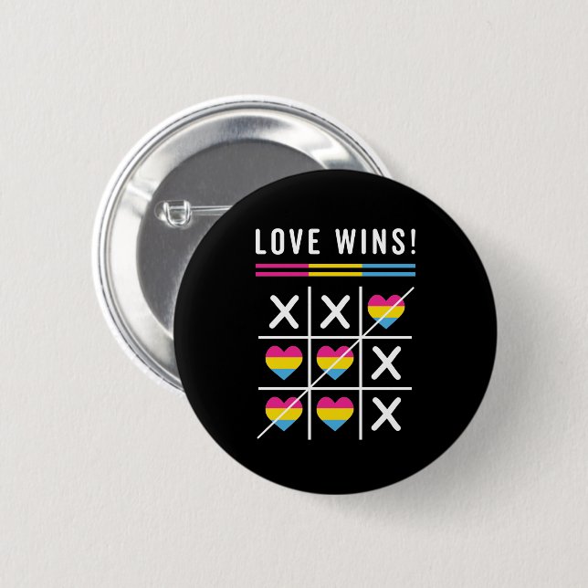 Tic Tac Toe Love Wins LGBTQ Pansexual Pride Button (Front & Back)